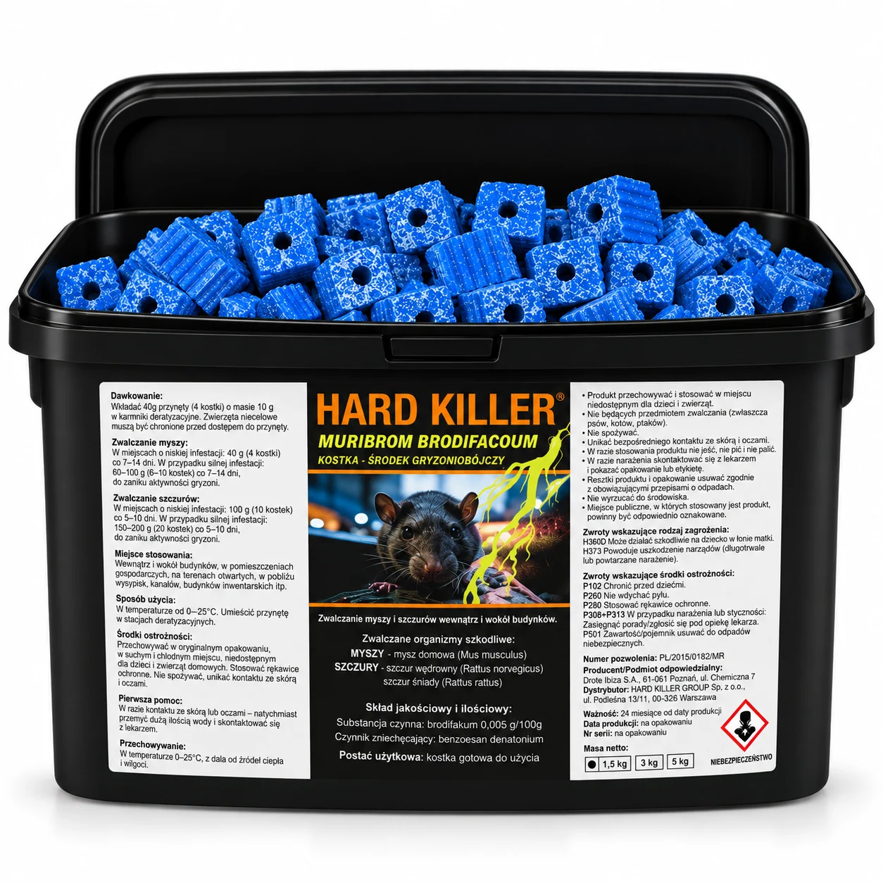HARD KILLER® Muribrom Brodifacoum 3 kg – kostka woskowa na myszy i szczury