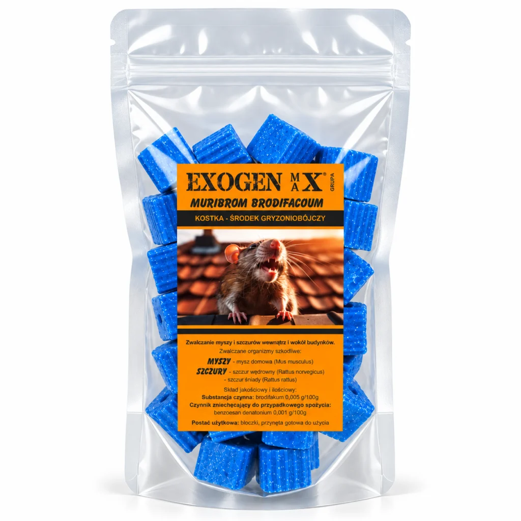 EXOGEN MAX® Muribrom Brodifacoum 1,5 kg – kostka na myszy i szczury