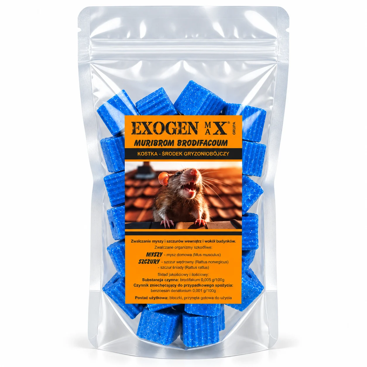 EXOGEN MAX® Muribrom Brodifacoum 1,5 kg – kostka na myszy i szczury