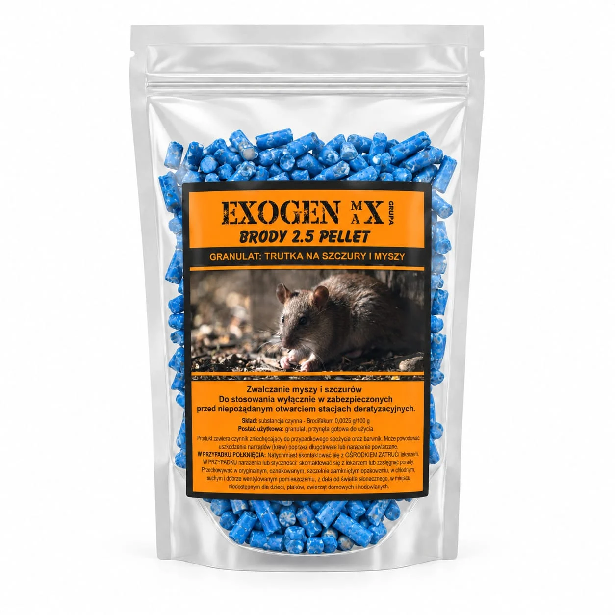 EXOGEN MAX® Brody 2.5 Pellet 1 kg – trutka na myszy i szczury, granulat z brodifakum