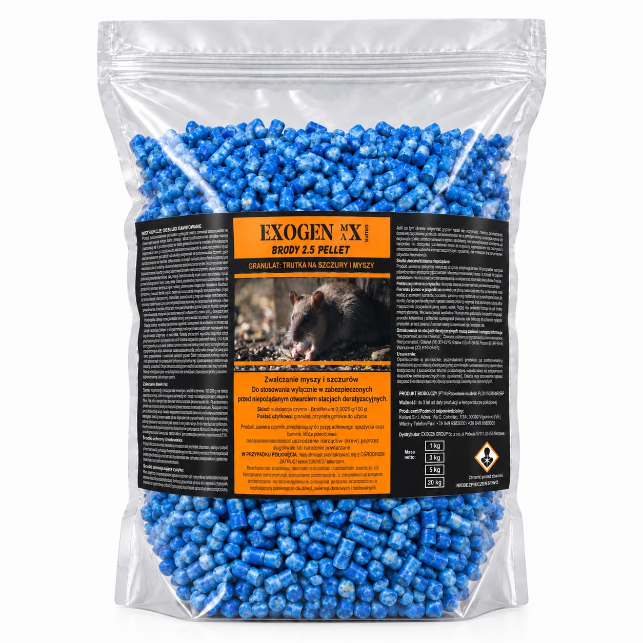 EXOGEN MAX® Brody 2.5 Pellet 3 kg – trutka na myszy i szczury, granulat z brodifakum