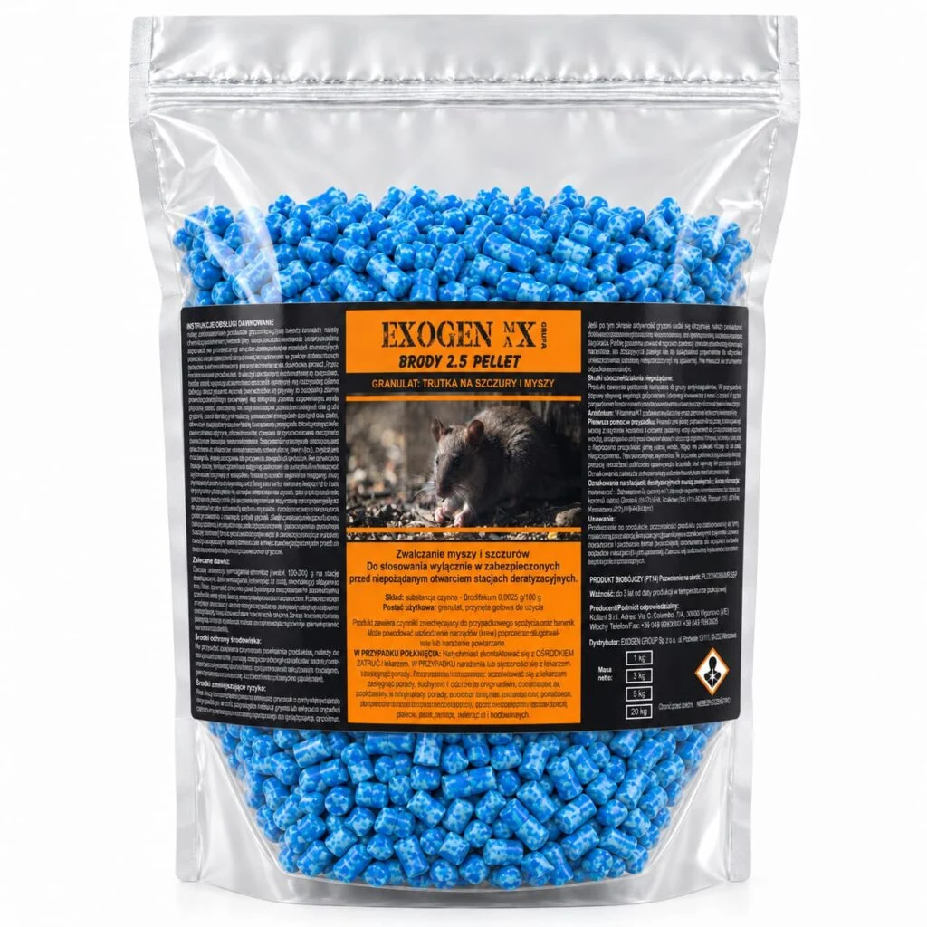 EXOGEN MAX® Brody 2.5 Pellet 5 kg – trutka na myszy i szczury, granulat z brodifakum