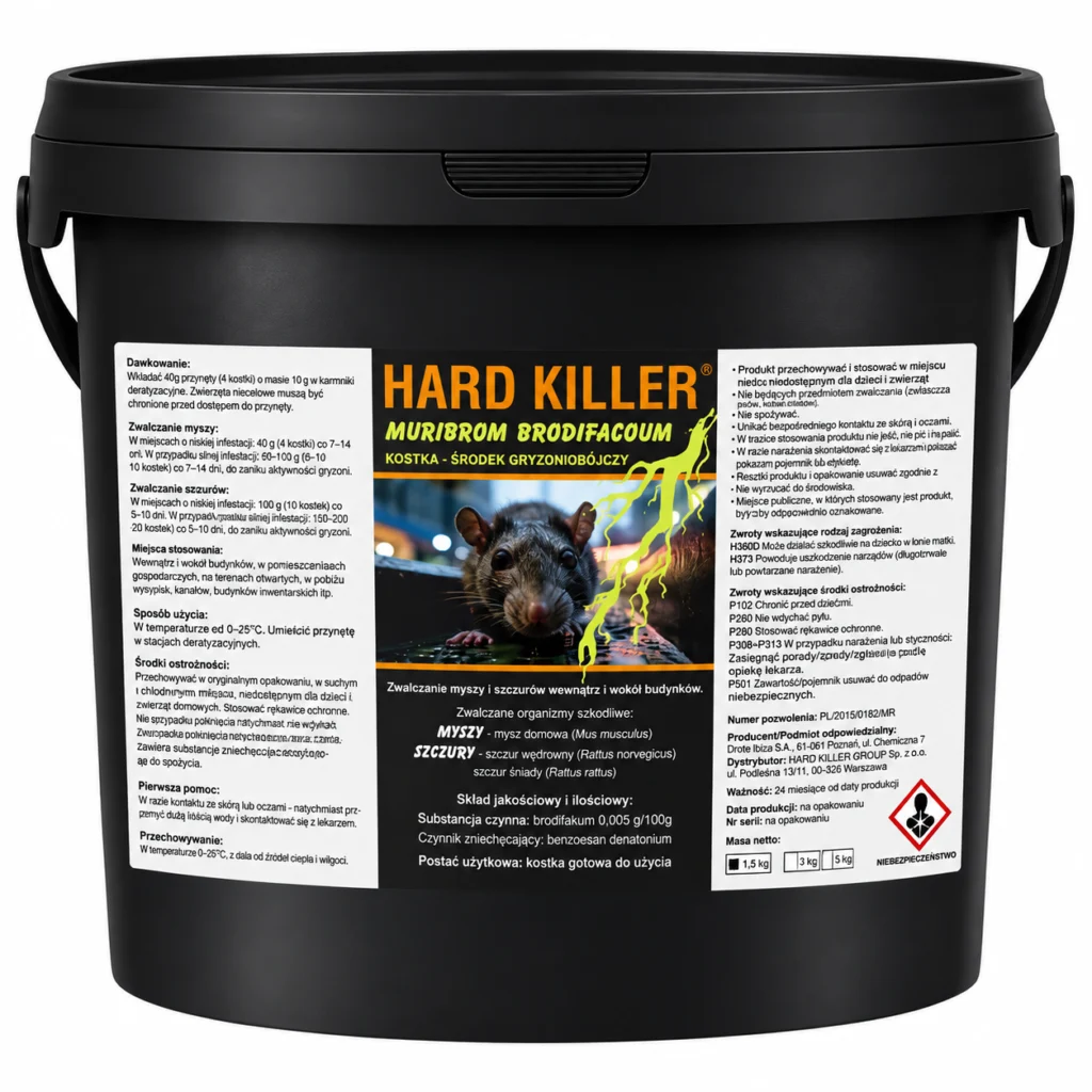 HARD KILLER® Muribrom Brodifacoum 5 kg – kostka woskowa na myszy i szczury