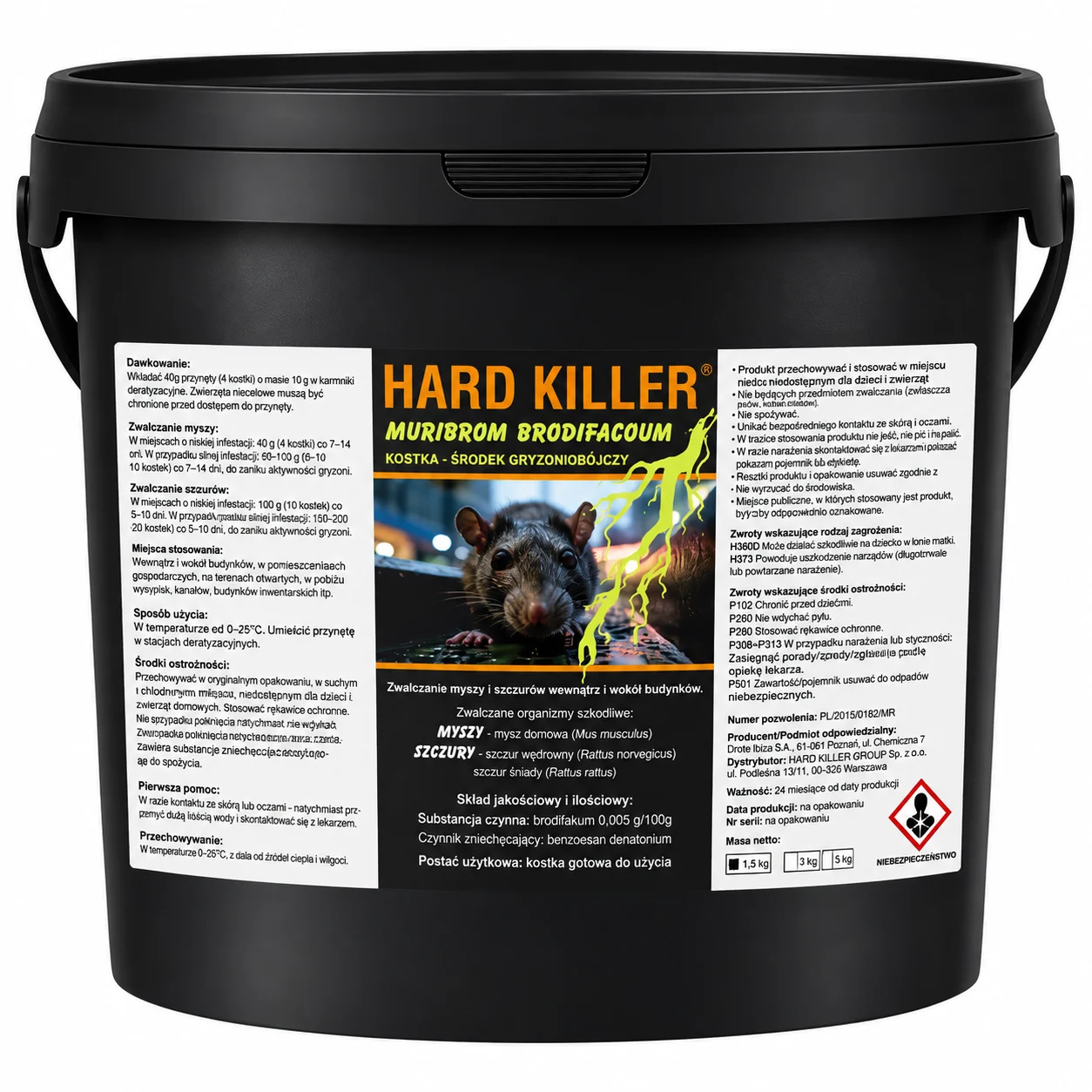 HARD KILLER® Muribrom Brodifacoum 5 kg – kostka woskowa na myszy i szczury