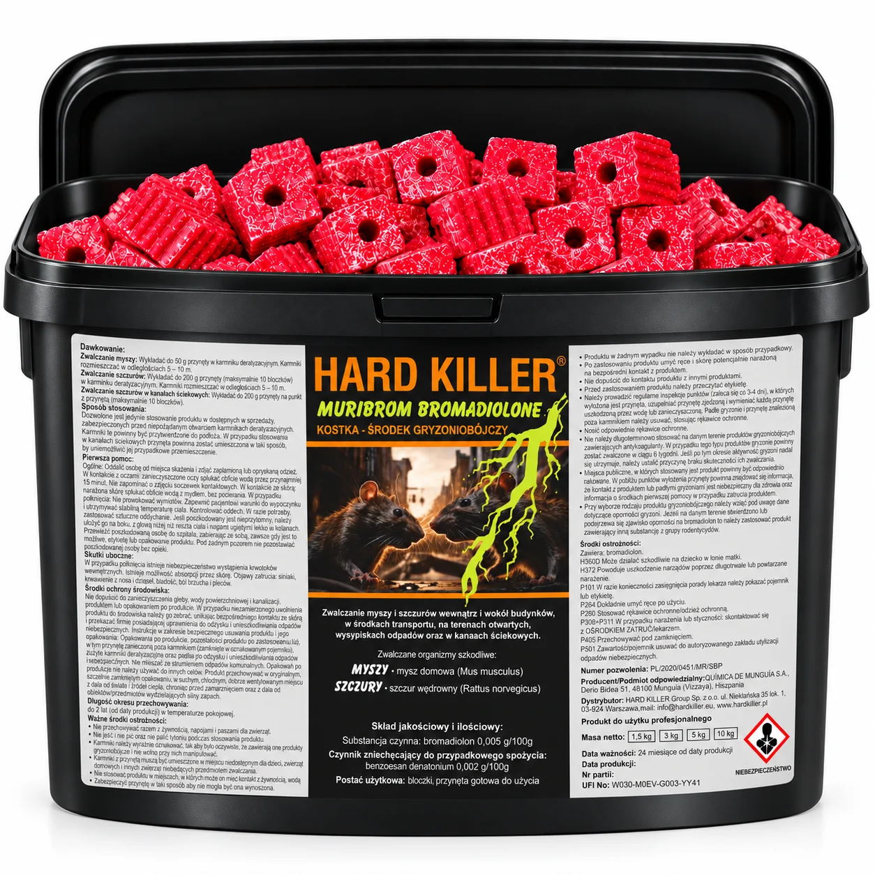 HARD KILLER® Muribrom Bromadiolon 3 kg – kostka woskowa na myszy i szczury