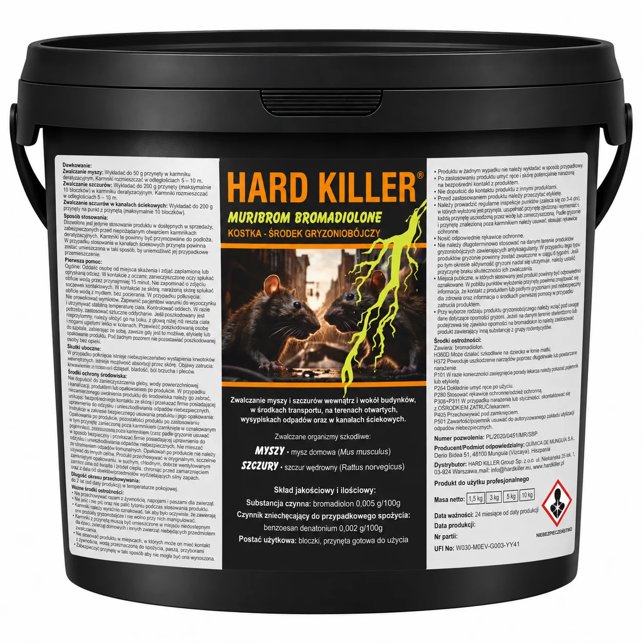 HARD KILLER® Muribrom Bromadiolon 5 kg – kostka woskowa na myszy i szczury